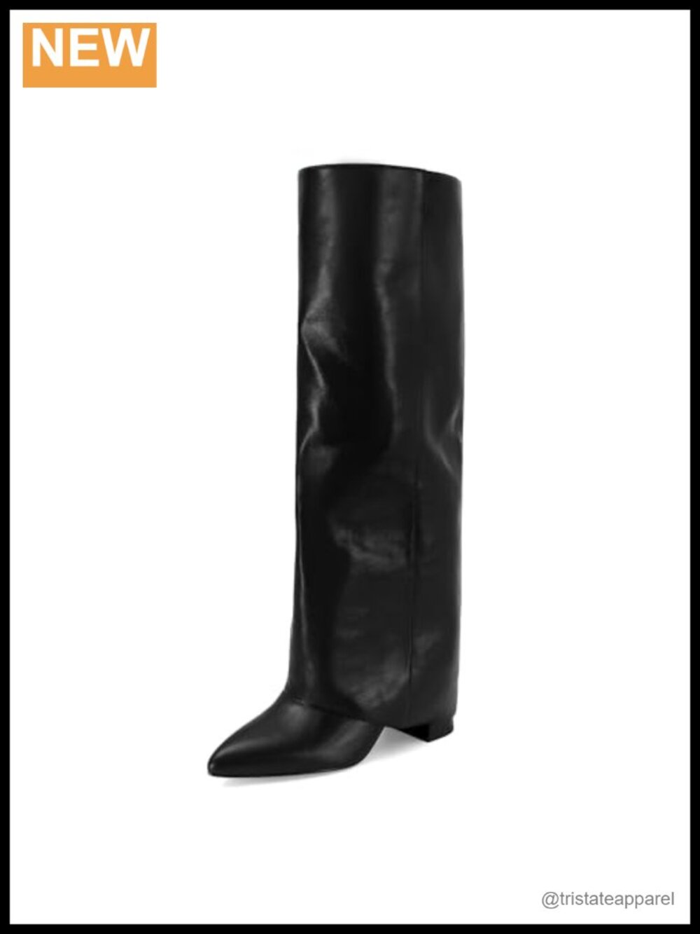 Knee High Chunky Heel Boots Women Faux Leather Pointed Toe Pull On